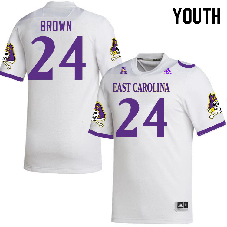 Youth #24 TyMir Brown ECU Pirates 2023 College Football Jerseys Stitched-White